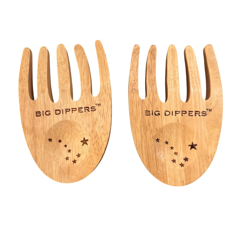 Big Dippers Wooden Salad Hands Servers Constellation Engraved Set of 2‎ Brown